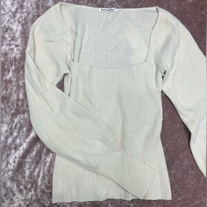 Reformation Piazza Ecru Recycled Cashmere Square Neck Balloon Sleeve Sweater